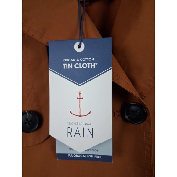 NEW Seasalt Cornwall Coat 12P Brown Organic Tin Cloth Rain Trenchcoat Penweather - Picture 3 of 13